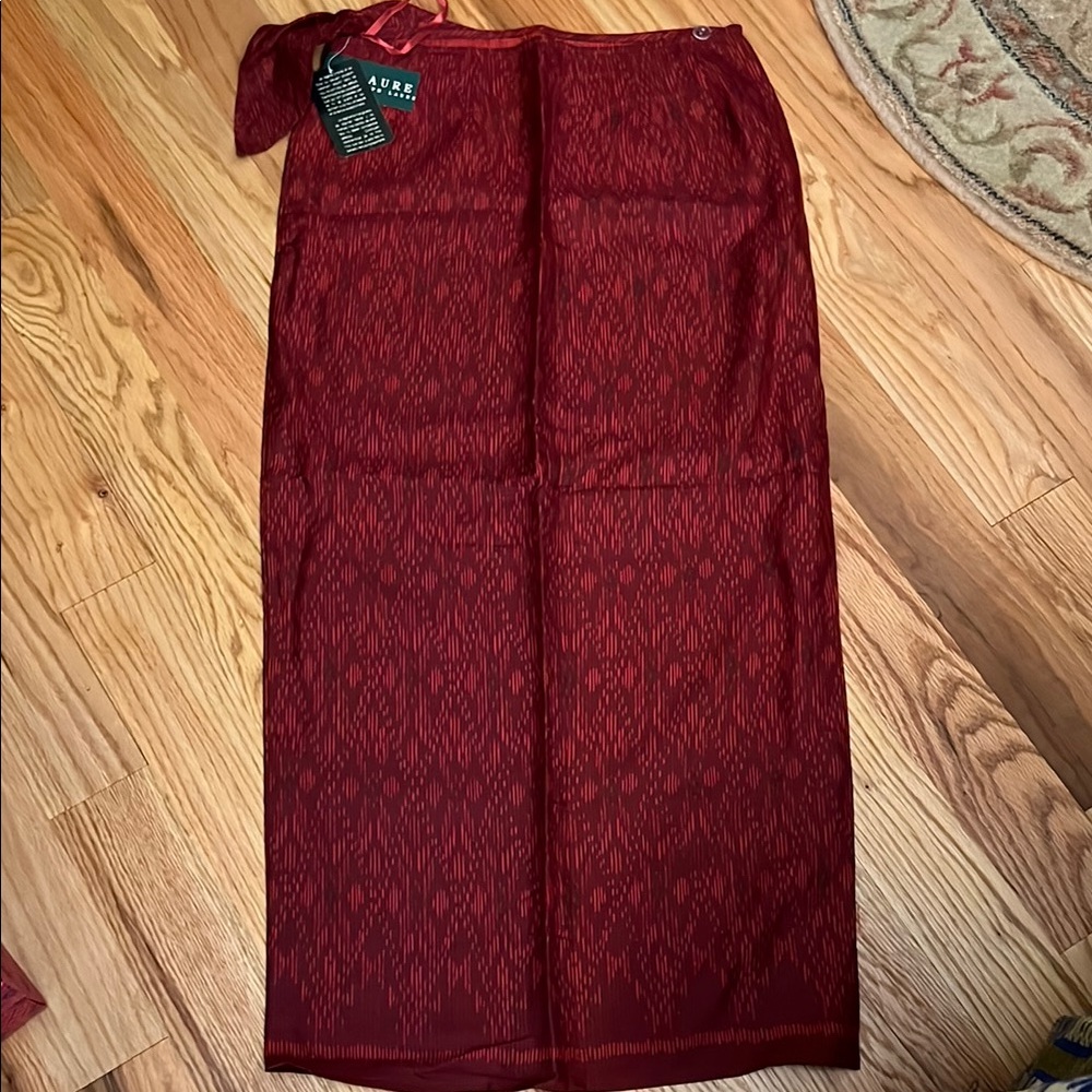 Ralph Lauren Silk Wraparound Elegant Red Patterned Skirt